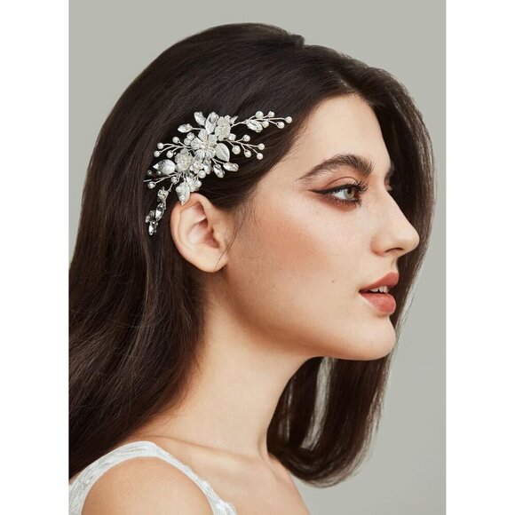 ?Women Silver Handmade with Crystals Pearls and Leaves Hair Comb Accessories main image 7